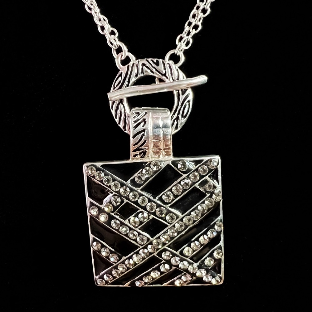 Vintage David Sigal 925 Sterling Black Enameled Channel Set Crystals Pendant - Picture 11 of 11